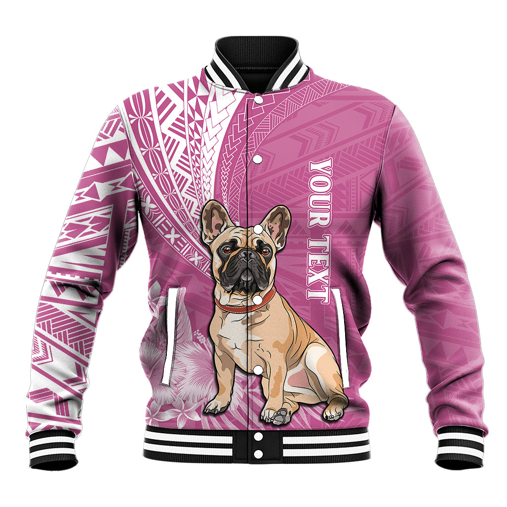 Personalised Polynesian Pacific Bulldog Baseball Jacket With Pink Hawaii Tribal Tattoo Patterns LT7 - Wonder Print Shop