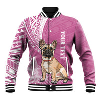 Personalised Polynesian Pacific Bulldog Baseball Jacket With Pink Hawaii Tribal Tattoo Patterns LT7 - Wonder Print Shop
