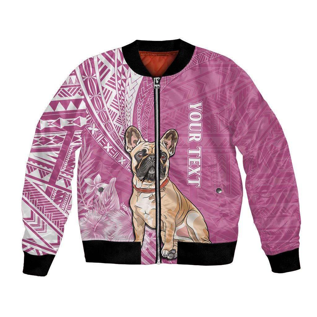 Personalised Polynesian Pacific Bulldog Bomber Jacket With Pink Hawaii Tribal Tattoo Patterns LT7 - Wonder Print Shop