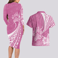 Personalised Polynesian Pacific Bulldog Couples Matching Long Sleeve Bodycon Dress and Hawaiian Shirt With Pink Hawaii Tribal Tattoo Patterns LT7 - Wonder Print Shop
