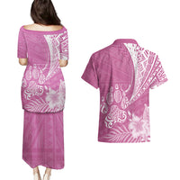 Personalised Polynesian Pacific Bulldog Couples Matching Puletasi Dress and Hawaiian Shirt With Pink Hawaii Tribal Tattoo Patterns LT7 - Wonder Print Shop