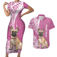 Personalised Polynesian Pacific Bulldog Couples Matching Short Sleeve Bodycon Dress and Hawaiian Shirt With Pink Hawaii Tribal Tattoo Patterns LT7 - Wonder Print Shop