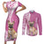 Personalised Polynesian Pacific Bulldog Couples Matching Short Sleeve Bodycon Dress and Long Sleeve Button Shirts With Pink Hawaii Tribal Tattoo Patterns LT7 - Wonder Print Shop