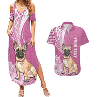 Personalised Polynesian Pacific Bulldog Couples Matching Summer Maxi Dress and Hawaiian Shirt With Pink Hawaii Tribal Tattoo Patterns LT7 - Wonder Print Shop
