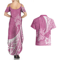 Personalised Polynesian Pacific Bulldog Couples Matching Summer Maxi Dress and Hawaiian Shirt With Pink Hawaii Tribal Tattoo Patterns LT7 - Wonder Print Shop