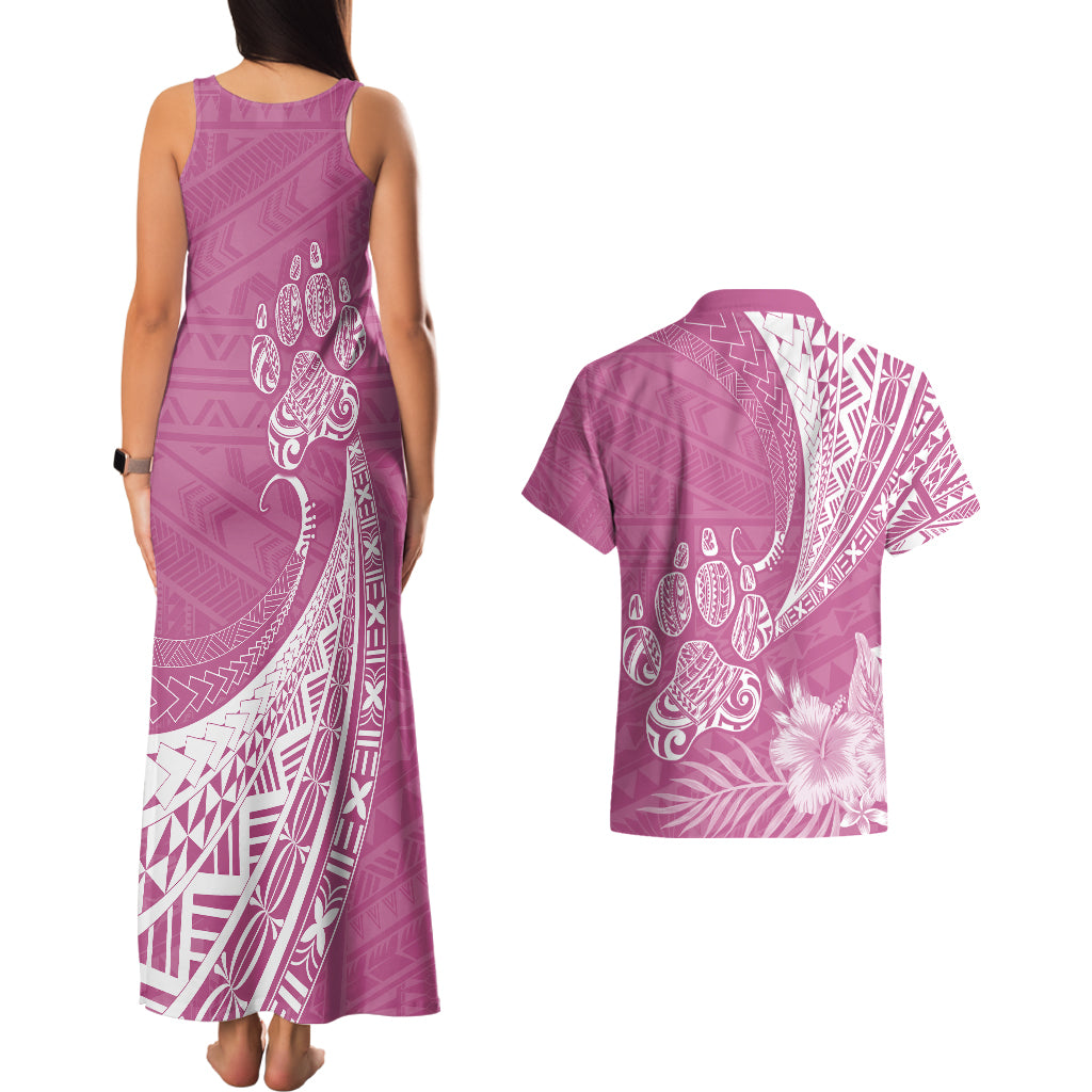 Personalised Polynesian Pacific Bulldog Couples Matching Tank Maxi Dress And Hawaiian Shirt With Pink Hawaii Tribal Tattoo Patterns LT7 - Wonder Print Shop
