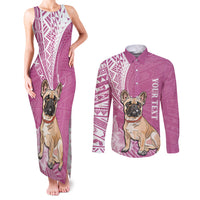 Personalised Polynesian Pacific Bulldog Couples Matching Tank Maxi Dress and Long Sleeve Button Shirts With Pink Hawaii Tribal Tattoo Patterns LT7 - Wonder Print Shop