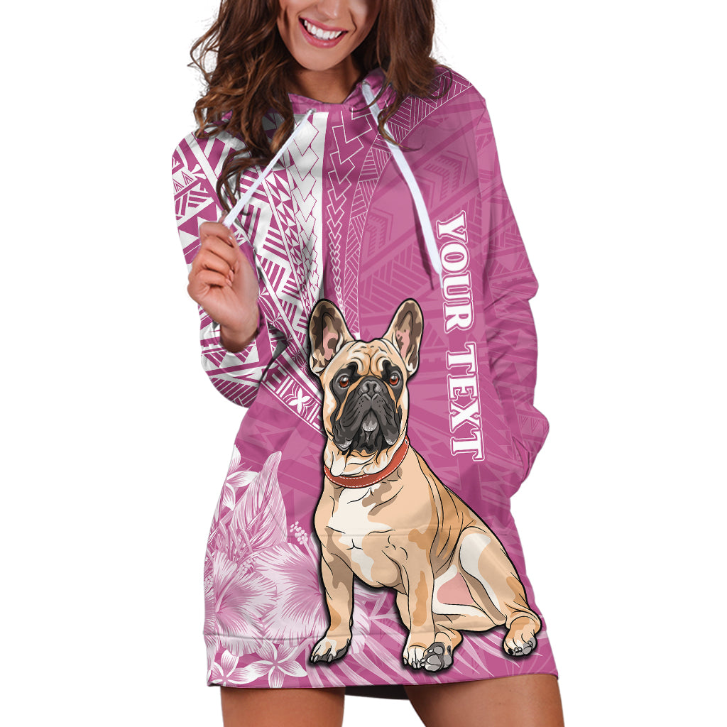 Personalised Polynesian Pacific Bulldog Hoodie Dress With Pink Hawaii Tribal Tattoo Patterns - Wonder Print Shop
