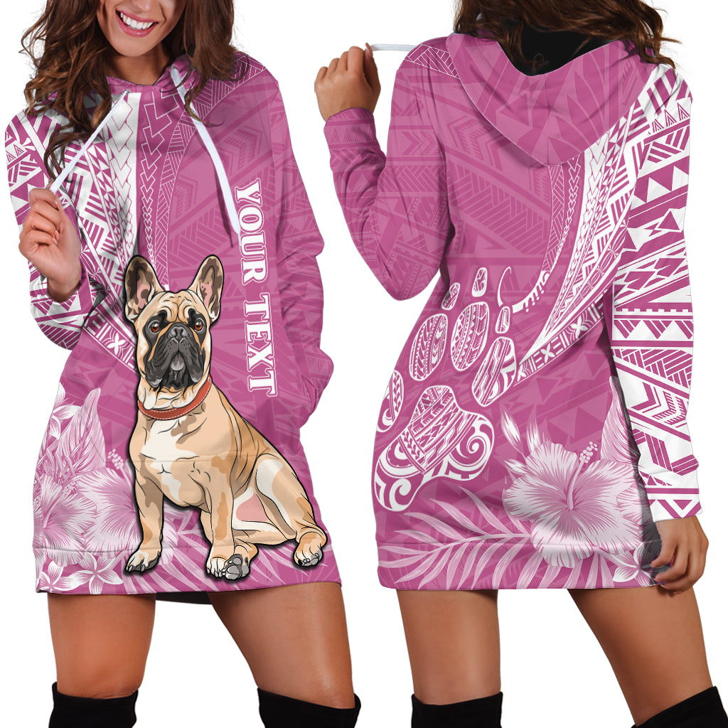 Personalised Polynesian Pacific Bulldog Hoodie Dress With Pink Hawaii Tribal Tattoo Patterns - Wonder Print Shop