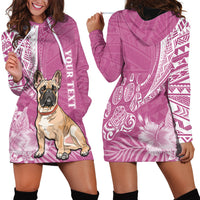 Personalised Polynesian Pacific Bulldog Hoodie Dress With Pink Hawaii Tribal Tattoo Patterns - Wonder Print Shop