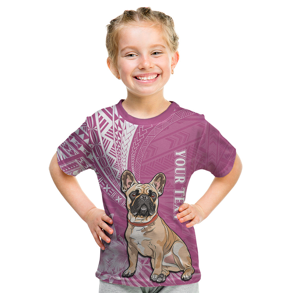 Personalised Polynesian Pacific Bulldog Kid T Shirt With Pink Hawaii Tribal Tattoo Patterns - Wonder Print Shop