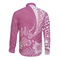 Personalised Polynesian Pacific Bulldog Long Sleeve Button Shirt With Pink Hawaii Tribal Tattoo Patterns - Wonder Print Shop