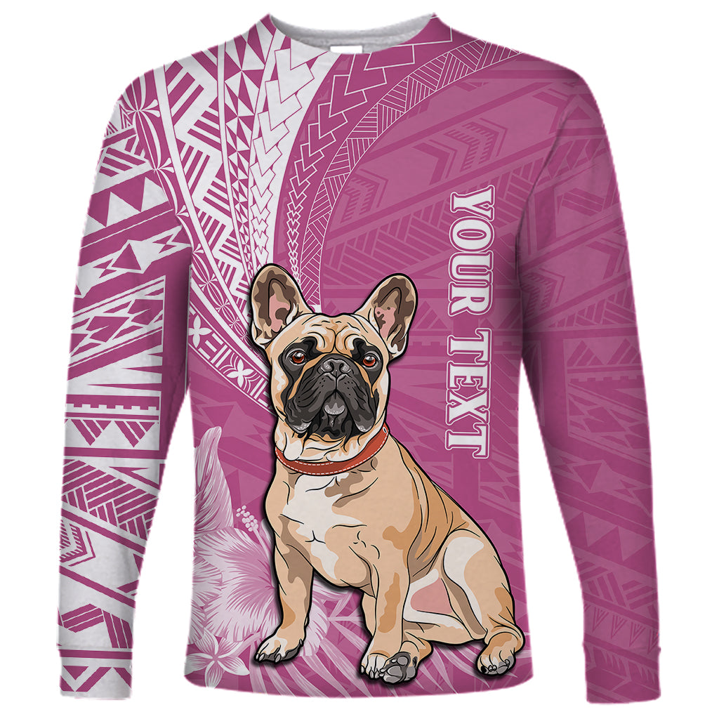 Personalised Polynesian Pacific Bulldog Long Sleeve Shirt With Pink Hawaii Tribal Tattoo Patterns - Wonder Print Shop
