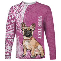 Personalised Polynesian Pacific Bulldog Long Sleeve Shirt With Pink Hawaii Tribal Tattoo Patterns - Wonder Print Shop