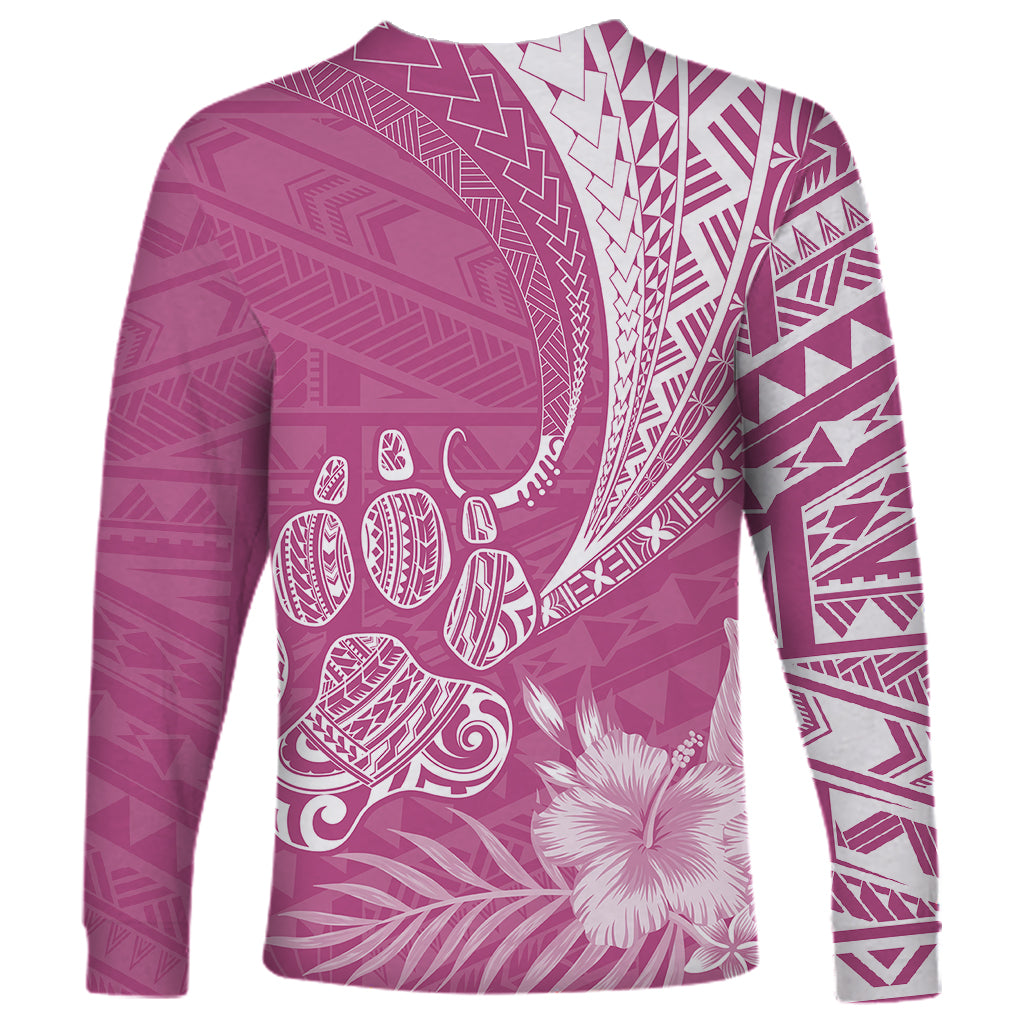 Personalised Polynesian Pacific Bulldog Long Sleeve Shirt With Pink Hawaii Tribal Tattoo Patterns - Wonder Print Shop