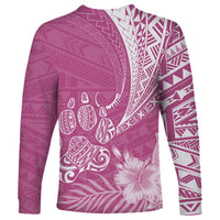 Personalised Polynesian Pacific Bulldog Long Sleeve Shirt With Pink Hawaii Tribal Tattoo Patterns - Wonder Print Shop