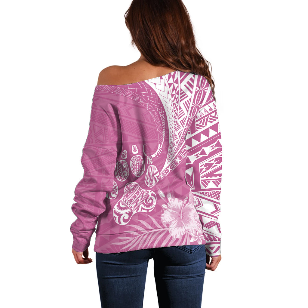 Personalised Polynesian Pacific Bulldog Off Shoulder Sweater With Pink Hawaii Tribal Tattoo Patterns - Wonder Print Shop
