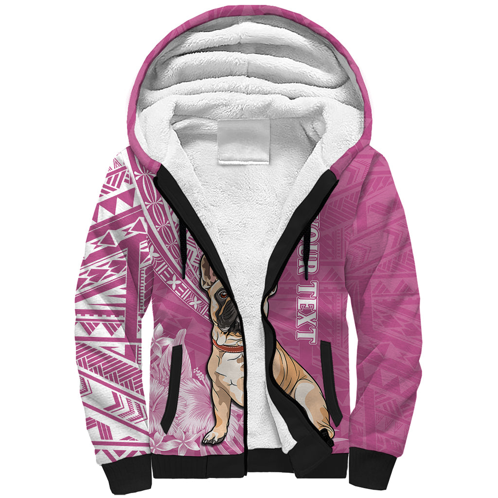 Personalised Polynesian Pacific Bulldog Sherpa Hoodie With Pink Hawaii Tribal Tattoo Patterns - Wonder Print Shop