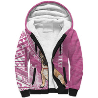 Personalised Polynesian Pacific Bulldog Sherpa Hoodie With Pink Hawaii Tribal Tattoo Patterns - Wonder Print Shop