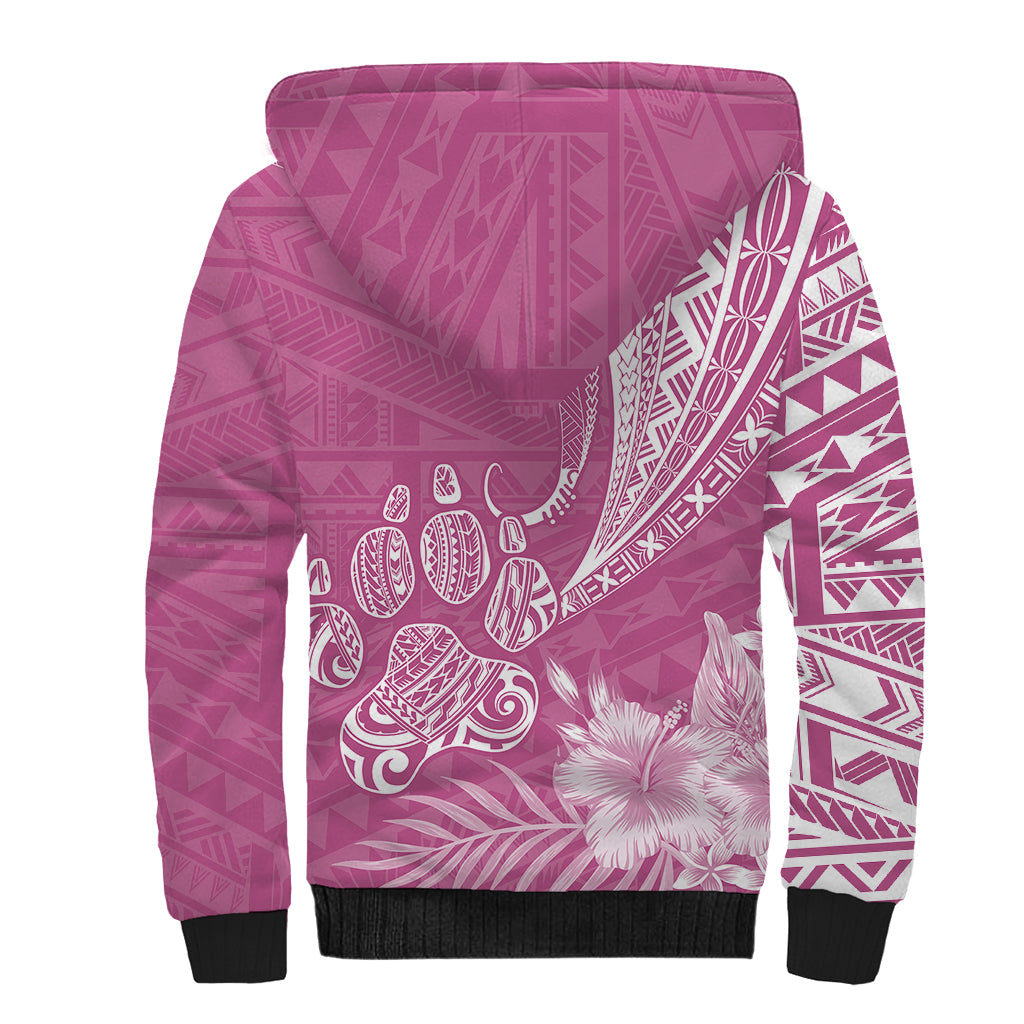 Personalised Polynesian Pacific Bulldog Sherpa Hoodie With Pink Hawaii Tribal Tattoo Patterns - Wonder Print Shop