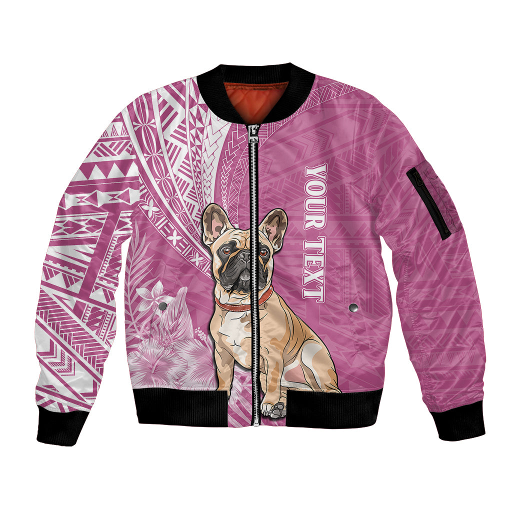 Personalised Polynesian Pacific Bulldog Sleeve Zip Bomber Jacket With Pink Hawaii Tribal Tattoo Patterns - Wonder Print Shop