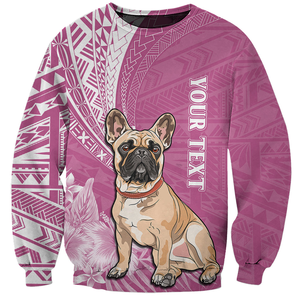 Personalised Polynesian Pacific Bulldog Sweatshirt With Pink Hawaii Tribal Tattoo Patterns - Wonder Print Shop