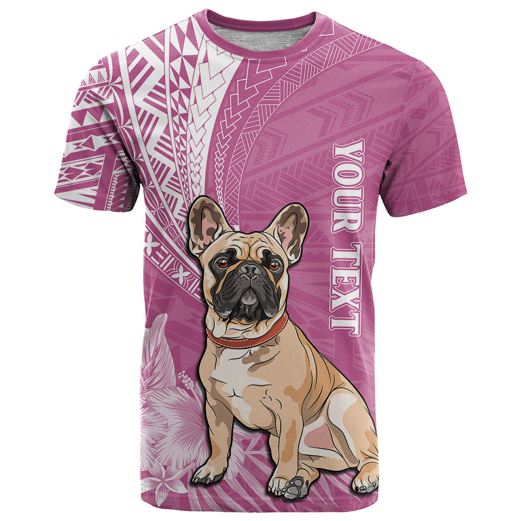Personalised Polynesian Pacific Bulldog T Shirt With Pink Hawaii Tribal Tattoo Patterns - Wonder Print Shop