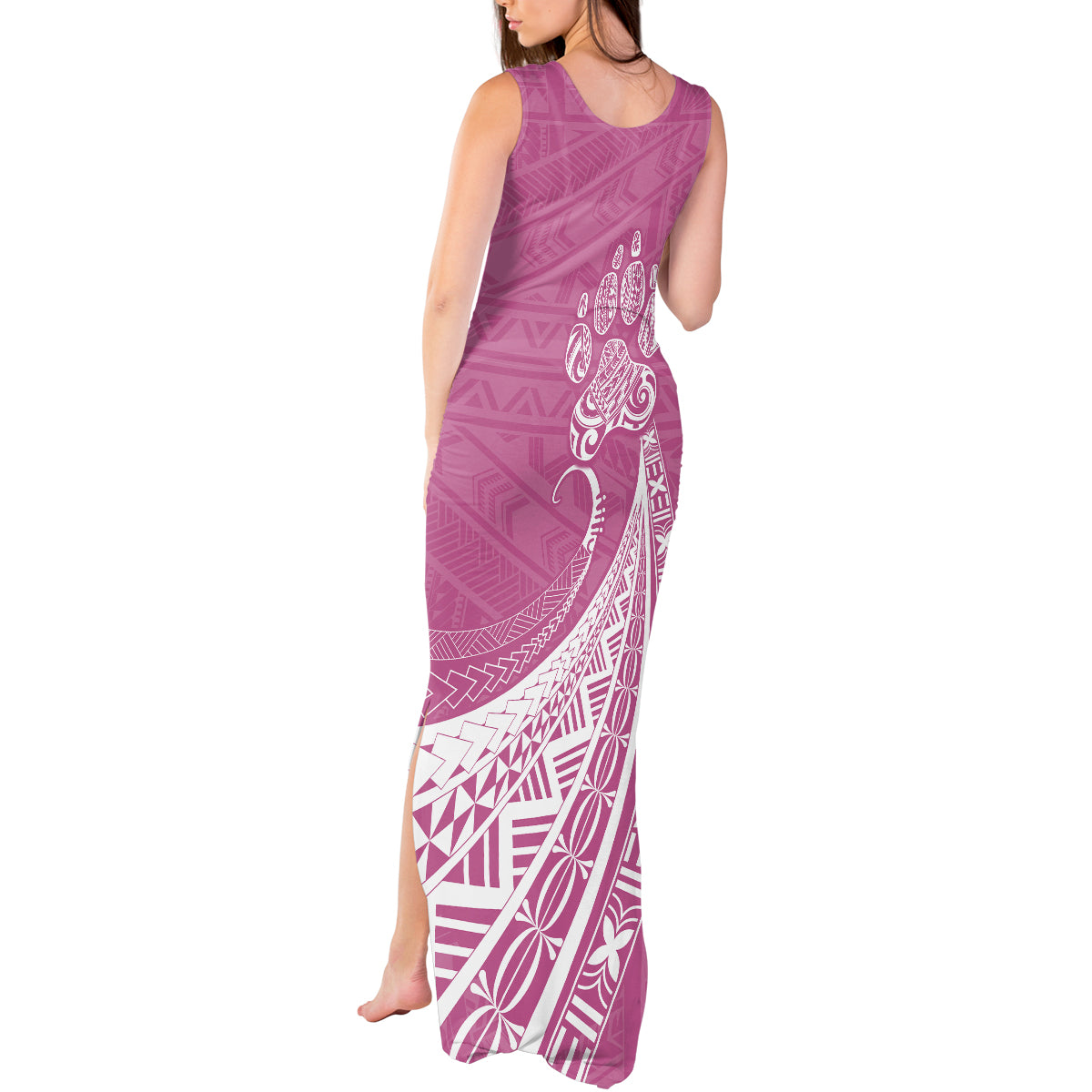 Personalised Polynesian Pacific Bulldog Tank Maxi Dress With Pink Hawaii Tribal Tattoo Patterns - Wonder Print Shop