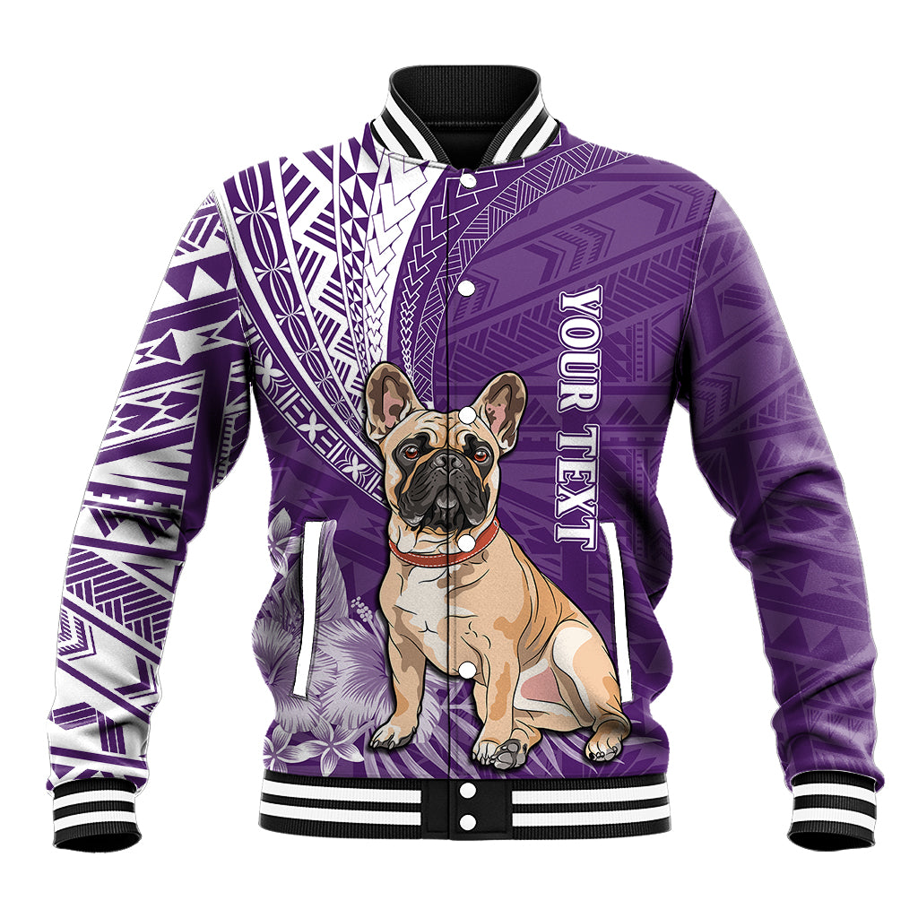 Personalised Polynesian Pacific Bulldog Baseball Jacket With Violet Hawaii Tribal Tattoo Patterns LT7 - Wonder Print Shop