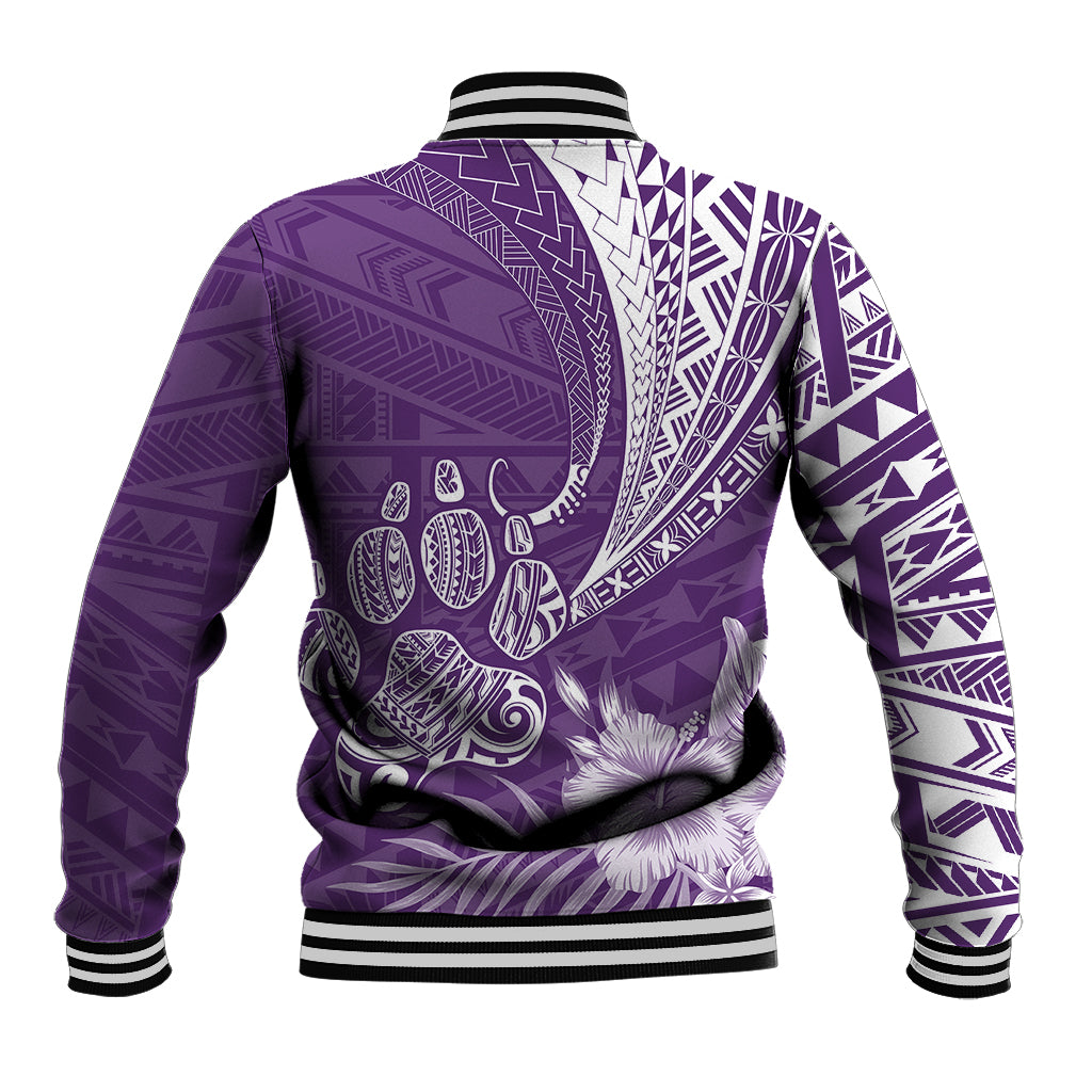 Personalised Polynesian Pacific Bulldog Baseball Jacket With Violet Hawaii Tribal Tattoo Patterns LT7 - Wonder Print Shop