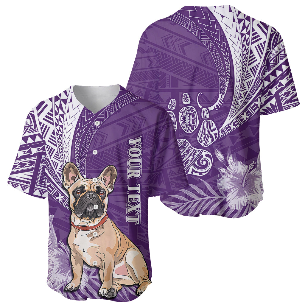 Personalised Polynesian Pacific Bulldog Baseball Jersey With Violet Hawaii Tribal Tattoo Patterns LT7 - Wonder Print Shop