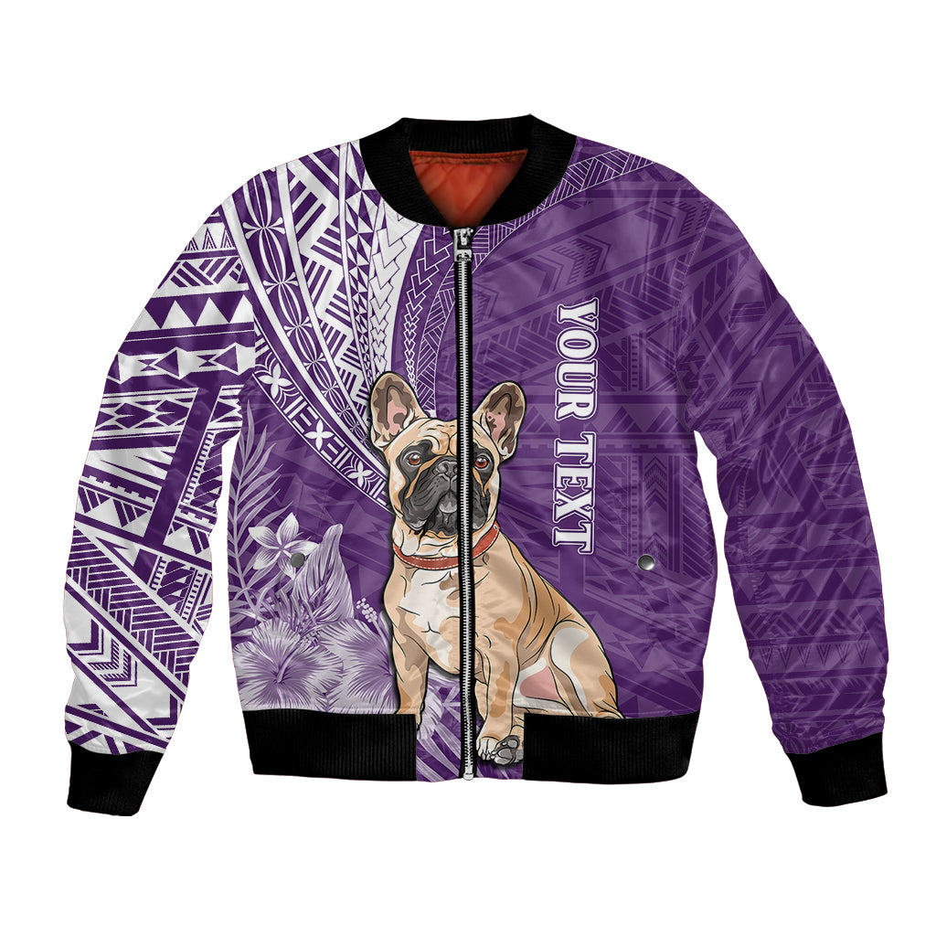 Personalised Polynesian Pacific Bulldog Bomber Jacket With Violet Hawaii Tribal Tattoo Patterns LT7 - Wonder Print Shop