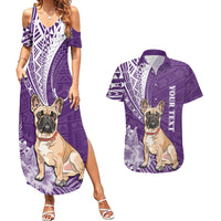 Personalised Polynesian Pacific Bulldog Couples Matching Summer Maxi Dress and Hawaiian Shirt With Violet Hawaii Tribal Tattoo Patterns LT7 - Wonder Print Shop
