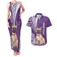 Personalised Polynesian Pacific Bulldog Couples Matching Tank Maxi Dress And Hawaiian Shirt With Violet Hawaii Tribal Tattoo Patterns LT7 - Wonder Print Shop
