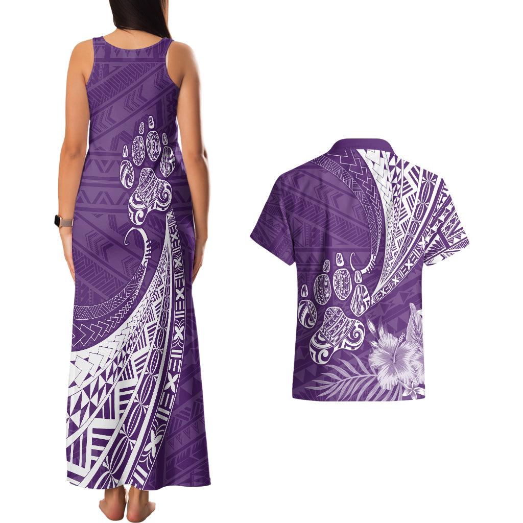 Personalised Polynesian Pacific Bulldog Couples Matching Tank Maxi Dress And Hawaiian Shirt With Violet Hawaii Tribal Tattoo Patterns LT7 - Wonder Print Shop