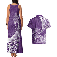 Personalised Polynesian Pacific Bulldog Couples Matching Tank Maxi Dress And Hawaiian Shirt With Violet Hawaii Tribal Tattoo Patterns LT7 - Wonder Print Shop