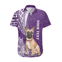 Personalised Polynesian Pacific Bulldog Hawaiian Shirt With Violet Hawaii Tribal Tattoo Patterns - Wonder Print Shop