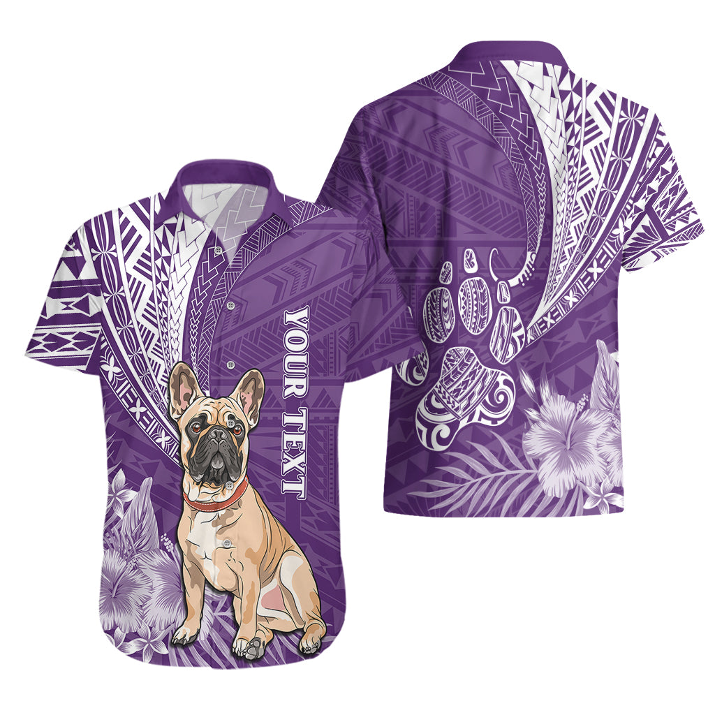 Personalised Polynesian Pacific Bulldog Hawaiian Shirt With Violet Hawaii Tribal Tattoo Patterns - Wonder Print Shop