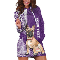 Personalised Polynesian Pacific Bulldog Hoodie Dress With Violet Hawaii Tribal Tattoo Patterns - Wonder Print Shop