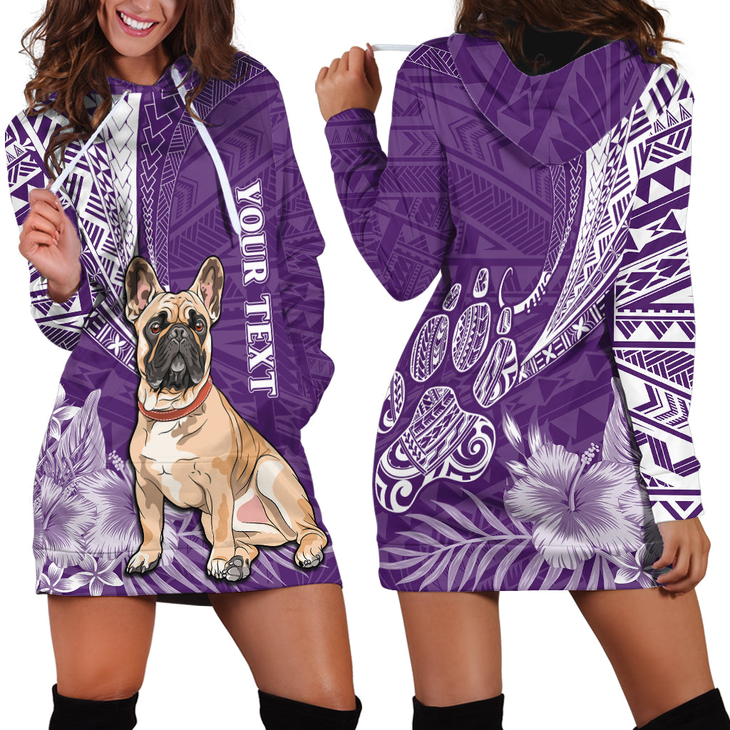 Personalised Polynesian Pacific Bulldog Hoodie Dress With Violet Hawaii Tribal Tattoo Patterns - Wonder Print Shop