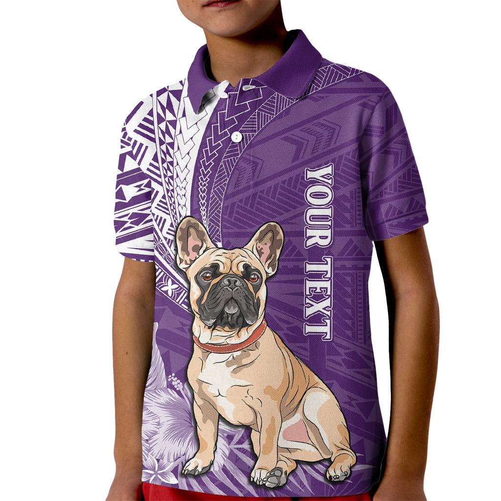 Personalised Polynesian Pacific Bulldog Kid Polo Shirt With Violet Hawaii Tribal Tattoo Patterns - Wonder Print Shop