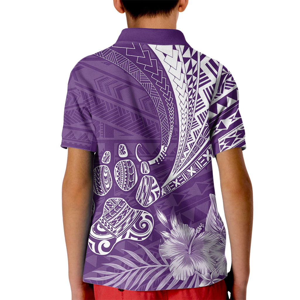 Personalised Polynesian Pacific Bulldog Kid Polo Shirt With Violet Hawaii Tribal Tattoo Patterns - Wonder Print Shop