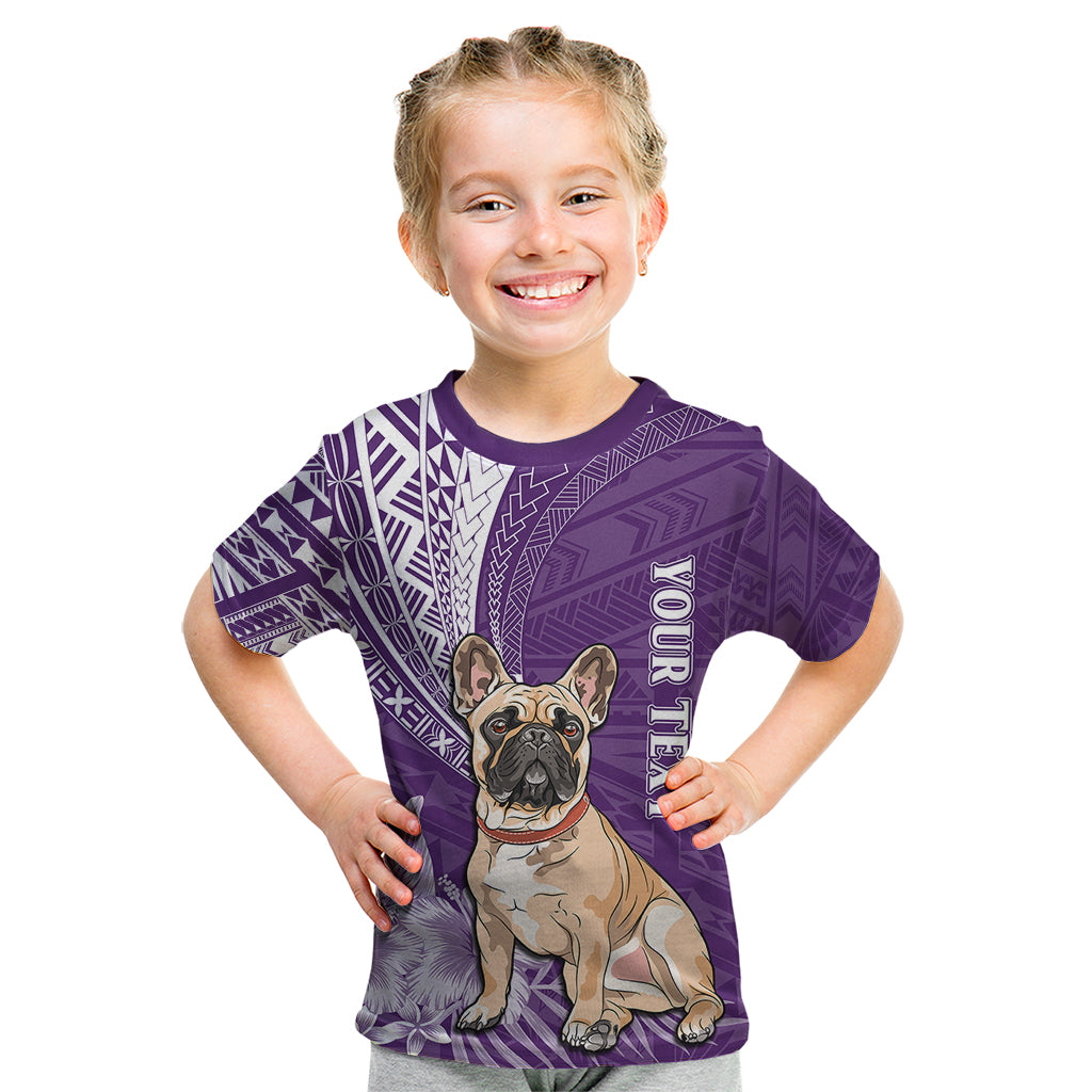 Personalised Polynesian Pacific Bulldog Kid T Shirt With Violet Hawaii Tribal Tattoo Patterns - Wonder Print Shop