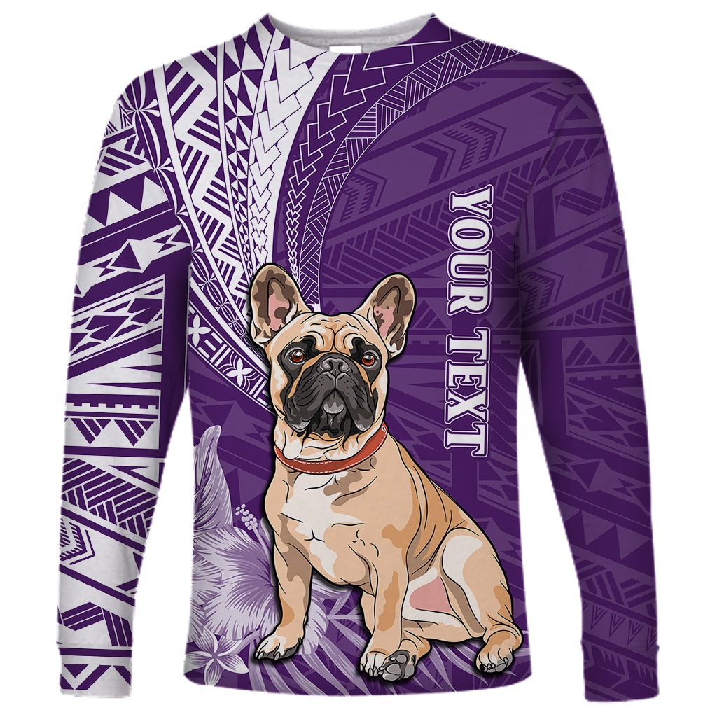 Personalised Polynesian Pacific Bulldog Long Sleeve Shirt With Violet Hawaii Tribal Tattoo Patterns - Wonder Print Shop