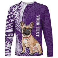 Personalised Polynesian Pacific Bulldog Long Sleeve Shirt With Violet Hawaii Tribal Tattoo Patterns - Wonder Print Shop