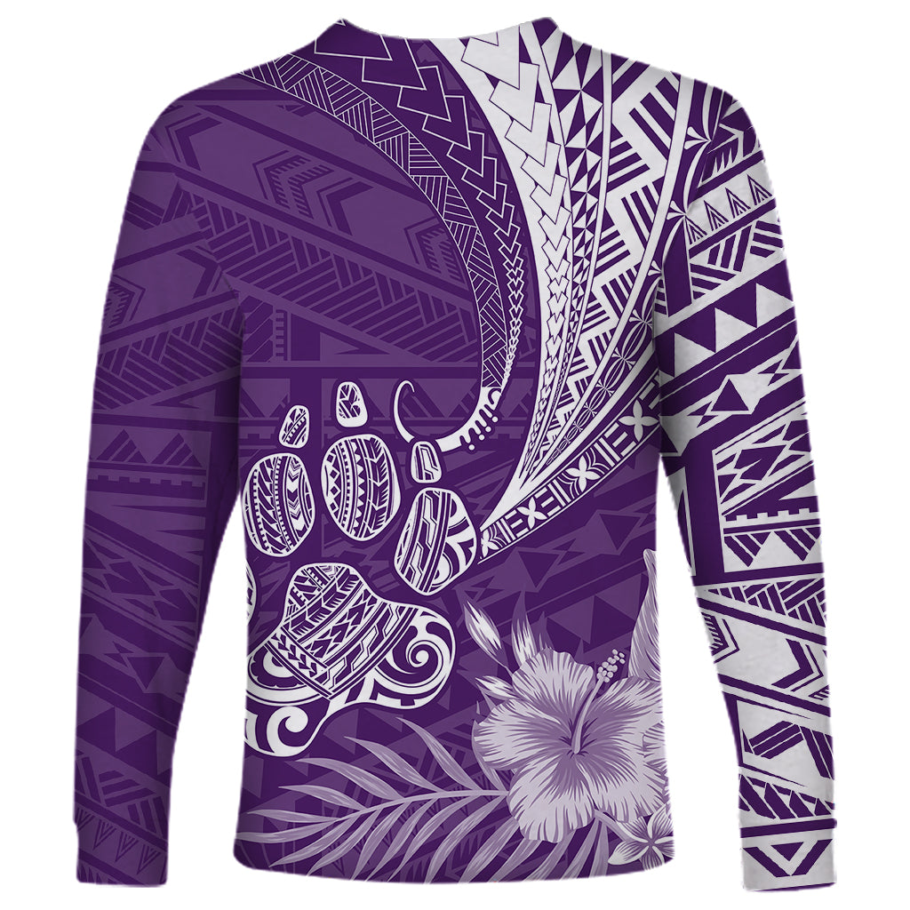 Personalised Polynesian Pacific Bulldog Long Sleeve Shirt With Violet Hawaii Tribal Tattoo Patterns - Wonder Print Shop