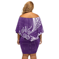 Personalised Polynesian Pacific Bulldog Off Shoulder Short Dress With Violet Hawaii Tribal Tattoo Patterns - Wonder Print Shop