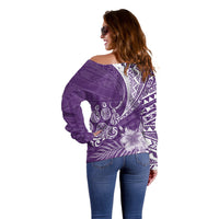 Personalised Polynesian Pacific Bulldog Off Shoulder Sweater With Violet Hawaii Tribal Tattoo Patterns - Wonder Print Shop