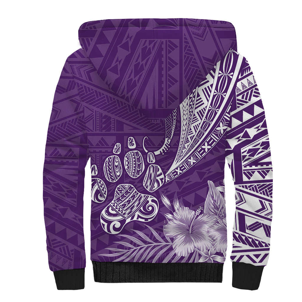 Personalised Polynesian Pacific Bulldog Sherpa Hoodie With Violet Hawaii Tribal Tattoo Patterns - Wonder Print Shop