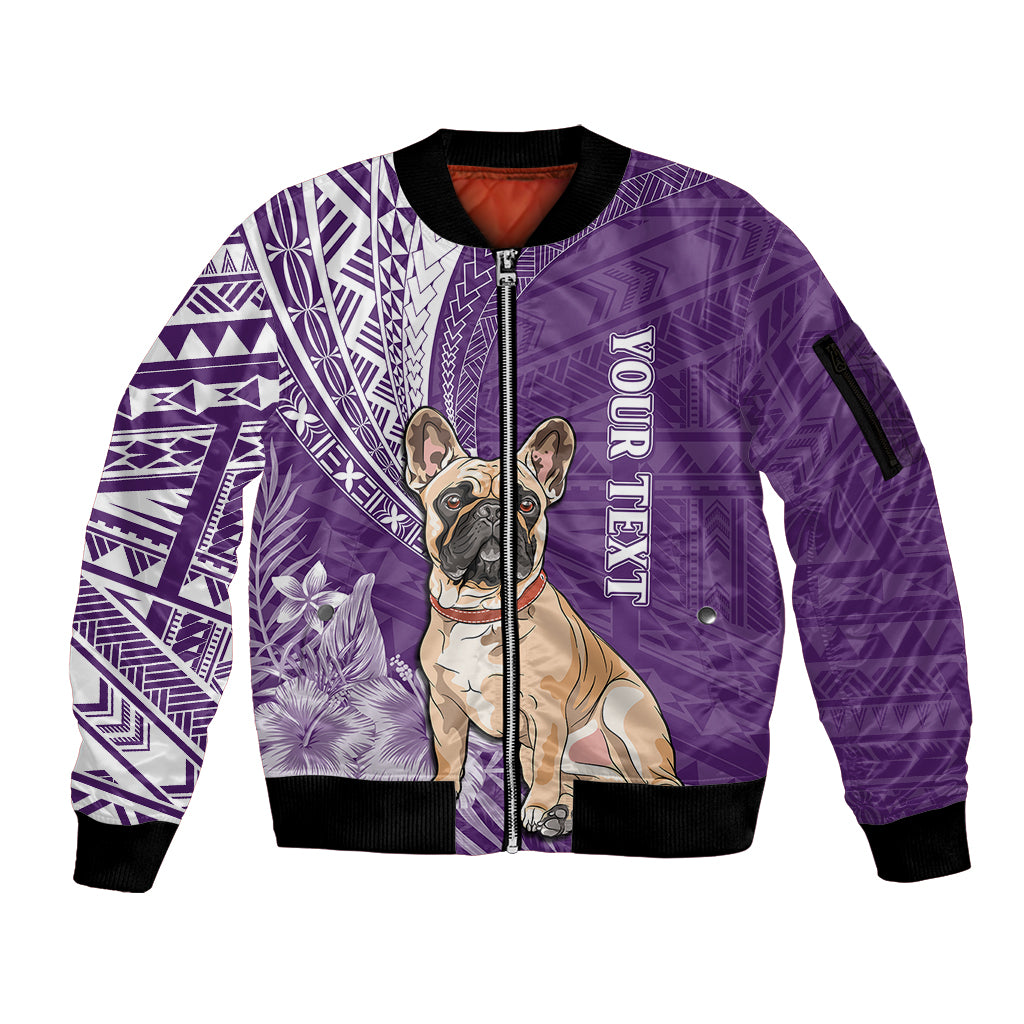 Personalised Polynesian Pacific Bulldog Sleeve Zip Bomber Jacket With Violet Hawaii Tribal Tattoo Patterns - Wonder Print Shop